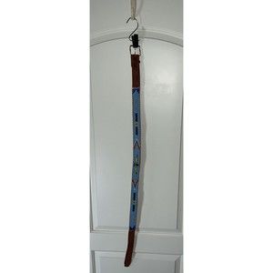 VTG Tooled & Beaded Leather Belt, Tan, Sz. Large
